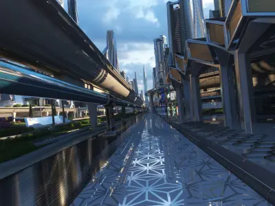  Future City. Day. Main Street 