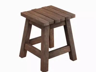 Medieval Wooden Stool 04 Low-poly 3D model