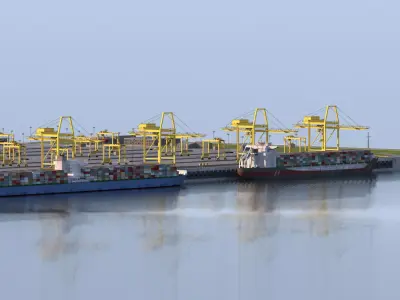 Detailed sea port container terminal Low-poly 3D model