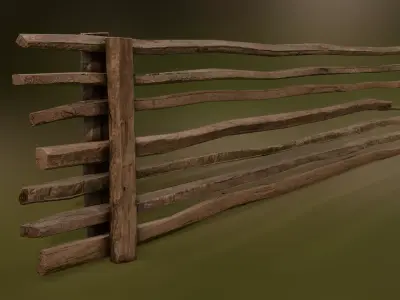 Wooden Fence Low-poly 3D model 12