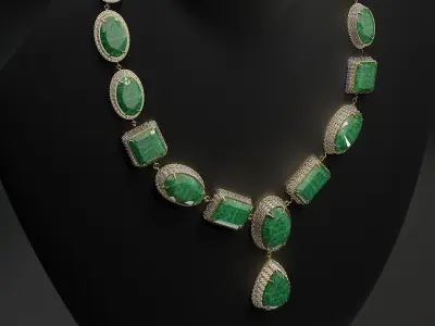 Mughal necklace Emerald and diamond 3D model