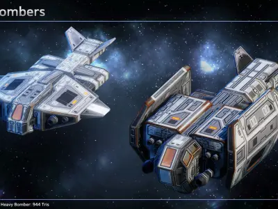 Spaceship Carriers  Fighters Low-poly 3D model