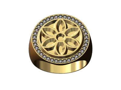 Gothic ornament large 21mm round diamond ring US size 9 3D print model