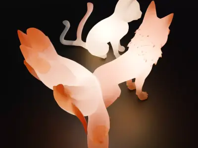 Indirect Lighting Between the Cat-Yokai and the Nine-Tailed Fox 3D model