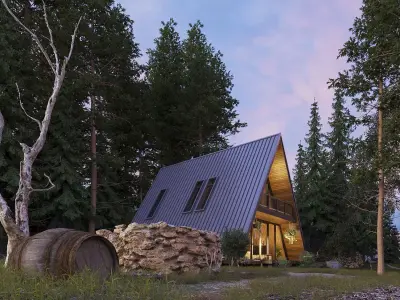 Forest House - Landscape Sunset Render  3D model