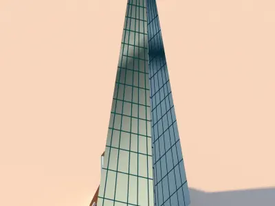 the shard low poly tall building with glass windows Low-poly 3D model