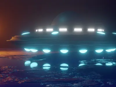 Flying Saucer UFO with Sci-fi Environment 3D model