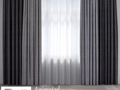 Animated curtain and tulle 1 3D model