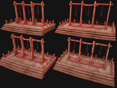 Medieval Gallows Podium Torture Low-poly 3D model
