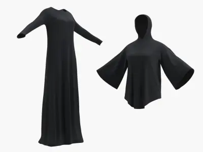  Muslim Woman in Hooded Abaya Black 