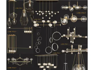 Chandelier 3d model collection 10 Pieces Low-poly 3D model