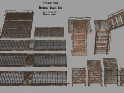 Stairs set rusty Low-poly 3D model