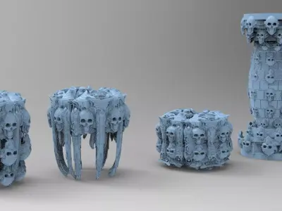 Secret cult scull gravity font sculptures 5 versions  3D model