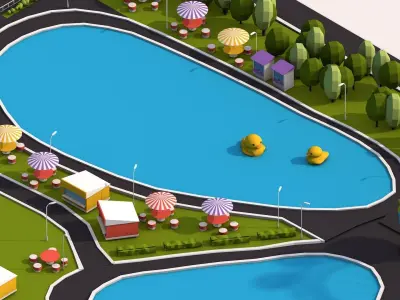 Cartoon Low Poly Park Illustration Low-poly 3D model