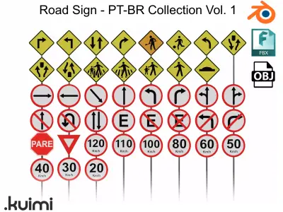Road Sign - PT-BR Collection Vol 1 3D Model Pack