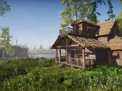 Modular Log Cabins Low-poly 3D model