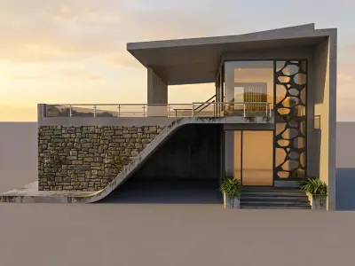 Modern Beach House Architecture Low-poly 3D model