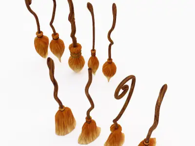 Grass Broom set low poly 3d model  Low-poly 3D model