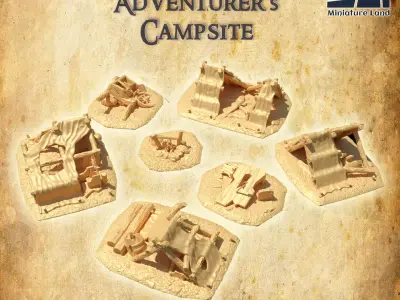 Ruined Adventurers Campsite Tabletop Terrain 28 MM 3D print model