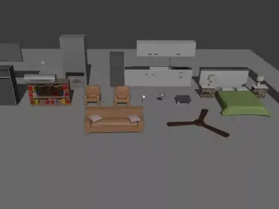 Stylized Modern Interior Furniture Pack  Low-poly 3D model