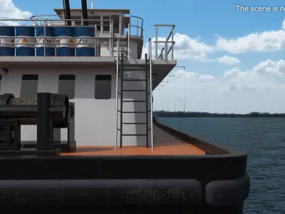 Tugboat Transported Hopper Barge with Sand on Water 