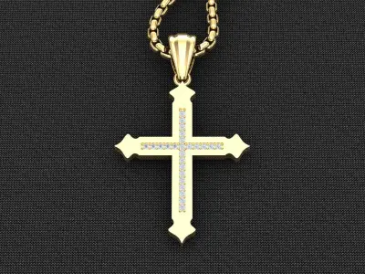 High Cross Pendant Light Gold 18K 3CP098 3D model