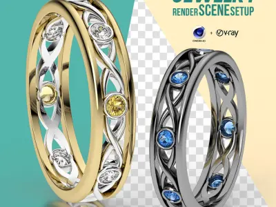 Jewelry 3D Rendering Scene Setup for Cinema 4D with V-Ray 3D model