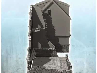 Set of ruined houses with floors and stairs 11 - Modern WW2 WW1  3D print model