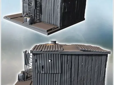 Small metallic shack with corrugated walls exposed beams surroun 3D print model