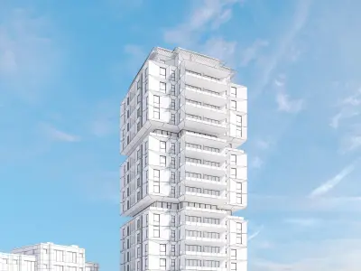 Residential building geometrical facade daytime 3D model