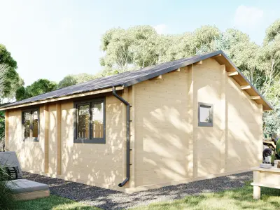 Wooden cabin in Australia - full scene 3D model