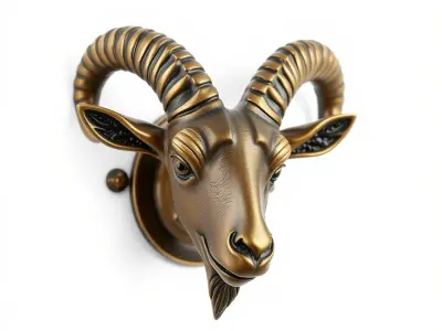 Bronze Goat Head Door Knocker Sculpture model pack Low-poly 3D model