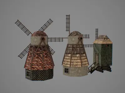 Windmill three windmills Low-poly 3D model