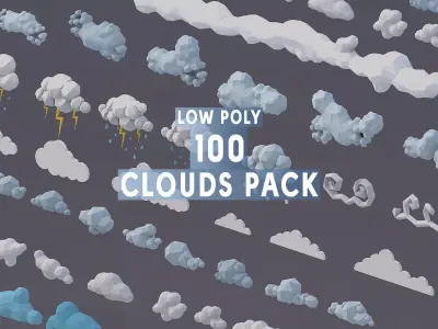 3D Low Poly 100 Clouds Low-poly 3D model