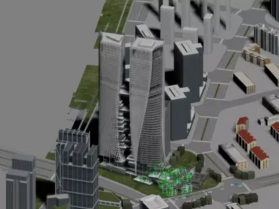 Curved Glass Skyscraper with Terraced Asian Garden Podium 3D model