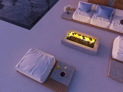 Outdoor soft seating with fireplace Low-poly 3D model