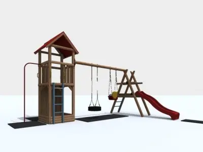 playground 1 wooden set 3D model