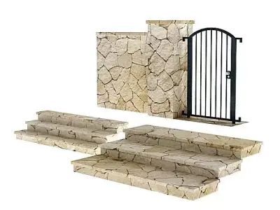 Stone Stairs With Metal Fence Door 3D model