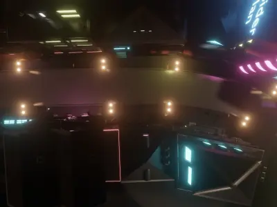 Low poly Street city at night with neon lights Free 3D model
