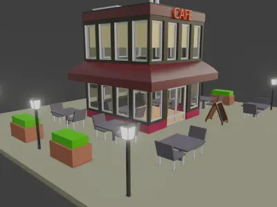 lowpoly cafe Low-poly 3D model