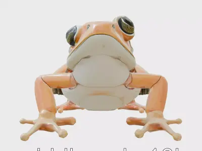 Cybernetic Frog with LED Eyes and Spring-Leg Design Low-poly 3D model