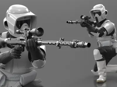  Star Wars Scout Trooper Armor in Firing Pose with DLT-19X 