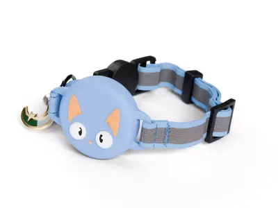 Cat Collar with Cute Face Design - Light Blue 3D model