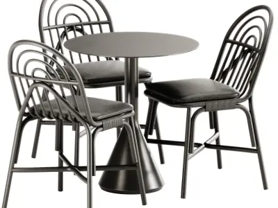 Chair Rotin by Guillaume and Palissade Cone Table by Hay 3D model