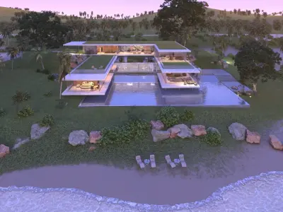 Modern beach house Revit and Vray 3ds max 3D model