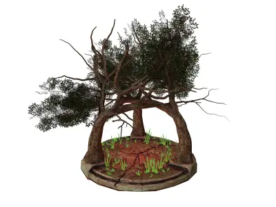 PBR Tree and Stone Low-poly 3D model