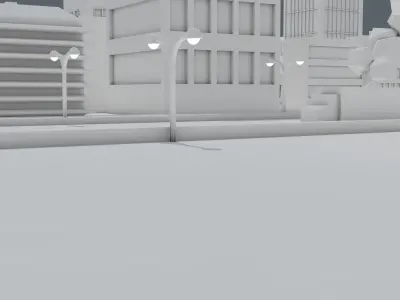 Low poly city with buildings and trees Low-poly 3D model