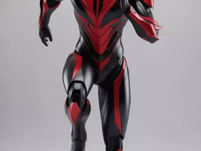 Red Black Armor Suit 3D Model  Glowing Eyes Sci-Fi Design Low-poly 3D model