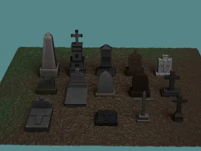 Cemetery Asset - Graveyard Tombs Low-poly 3D model