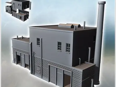 Modern industrial building with barricaded window chimney and ro 3D print model